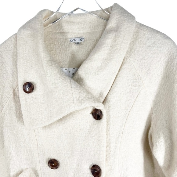 VINTAGE AVALIN Women’s XS Ivory Boiled Wool Double Breasted Crop Jacket - Picture 2 of 8